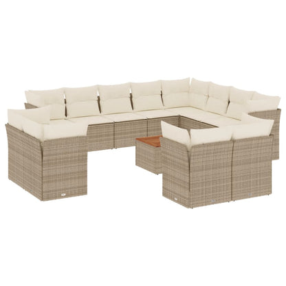 13-tlg. Garten-Sofagarnitur mit Kissen Beige Poly Rattan