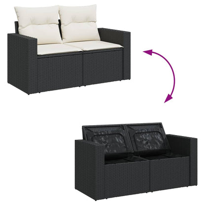 11-tlg. Garten-Sofagarnitur mit Kissen Schwarz Poly Rattan