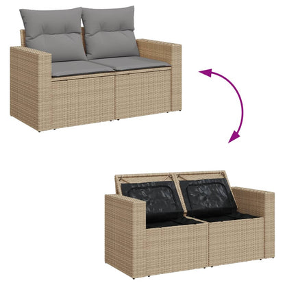 11-tlg. Garten-Sofagarnitur mit Kissen Beige Poly Rattan