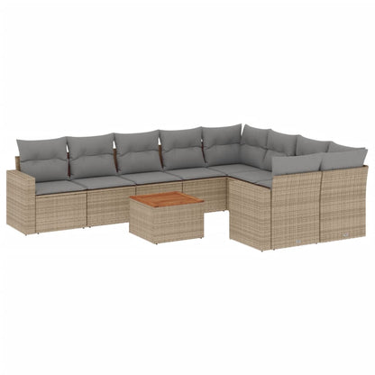 10-tlg. Garten-Sofagarnitur mit Kissen Beige Poly Rattan