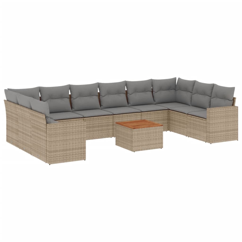 11-tlg. Garten-Sofagarnitur mit Kissen Beige Poly Rattan