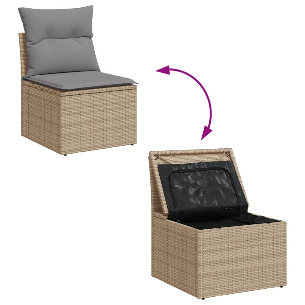 11-tlg. Garten-Sofagarnitur mit Kissen Beige Poly Rattan