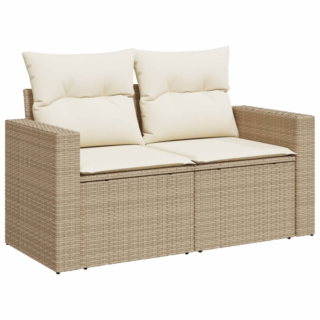 11-tlg. Garten-Sofagarnitur mit Kissen Beige Poly Rattan