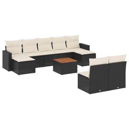 10-tlg. Garten-Sofagarnitur mit Kissen Schwarz Poly Rattan