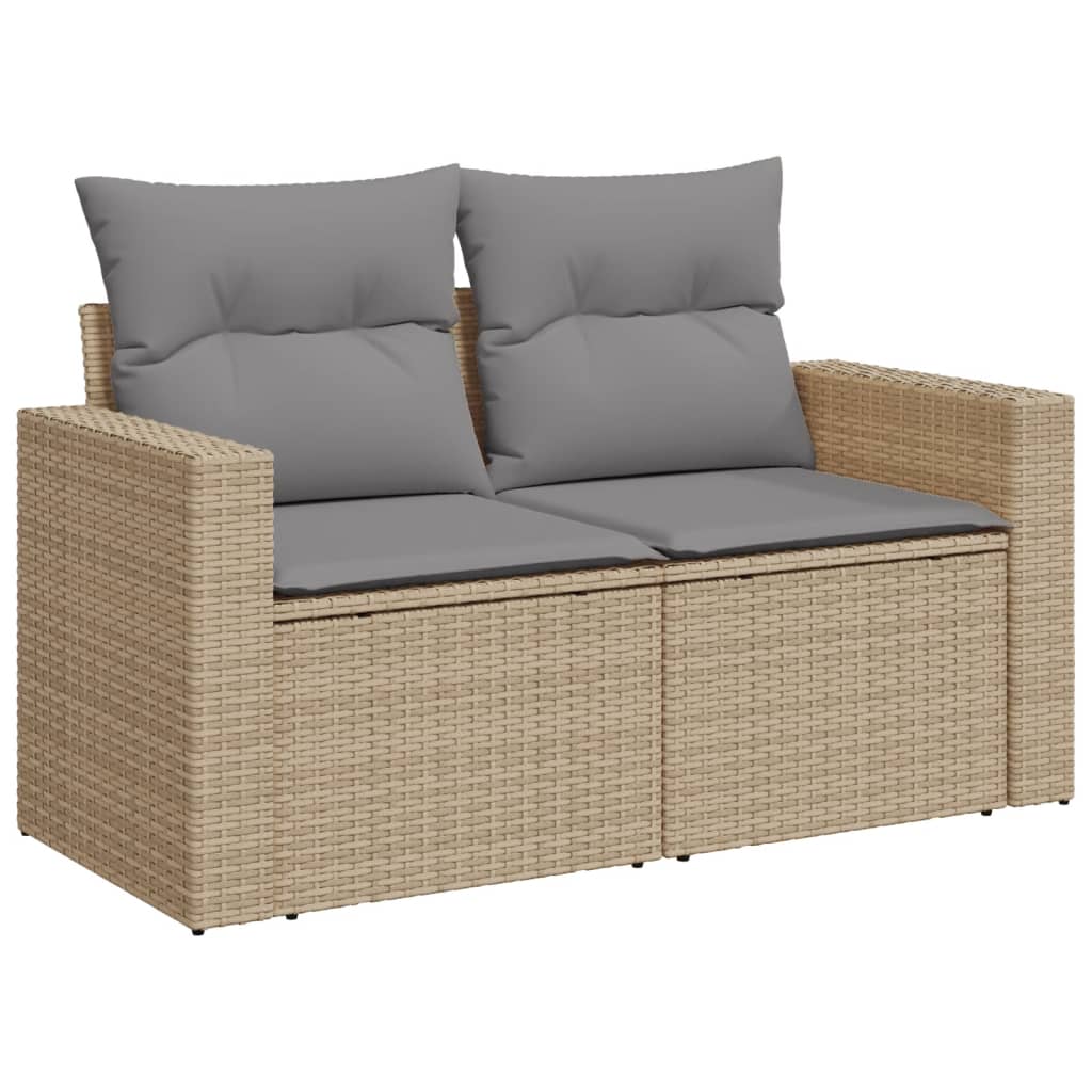 10-tlg. Garten-Sofagarnitur mit Kissen Beige Poly Rattan