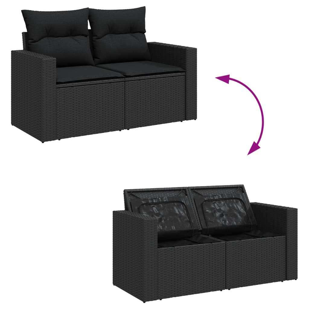 13-tlg. Garten-Sofagarnitur mit Kissen Schwarz Poly Rattan