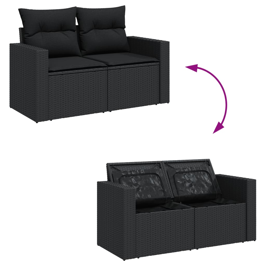 12-tlg. Garten-Sofagarnitur mit Kissen Schwarz Poly Rattan