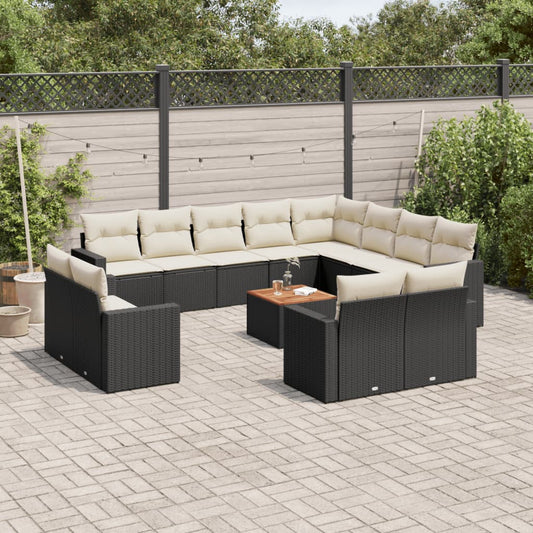 13-tlg. Garten-Sofagarnitur mit Kissen Schwarz Poly Rattan