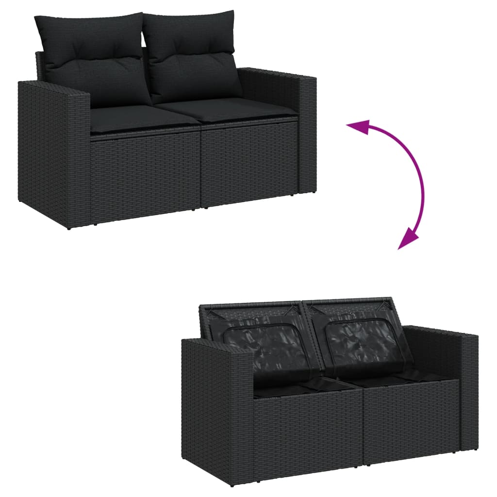 14-tlg. Garten-Sofagarnitur mit Kissen Schwarz Poly Rattan