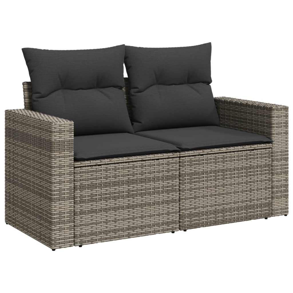 10-tlg. Garten-Sofagarnitur mit Kissen Grau Poly Rattan