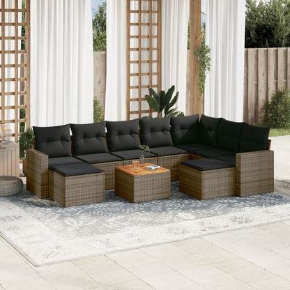 10-tlg. Garten-Sofagarnitur mit Kissen Grau Poly Rattan