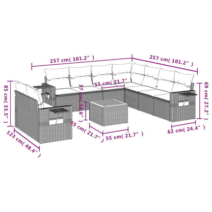 10-tlg. Garten-Sofagarnitur mit Kissen Schwarz Poly Rattan