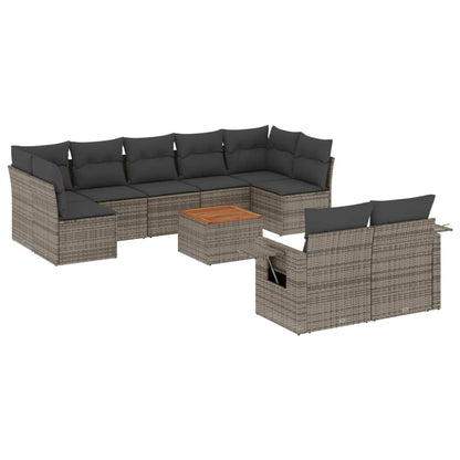 10-tlg. Garten-Sofagarnitur mit Kissen Grau Poly Rattan