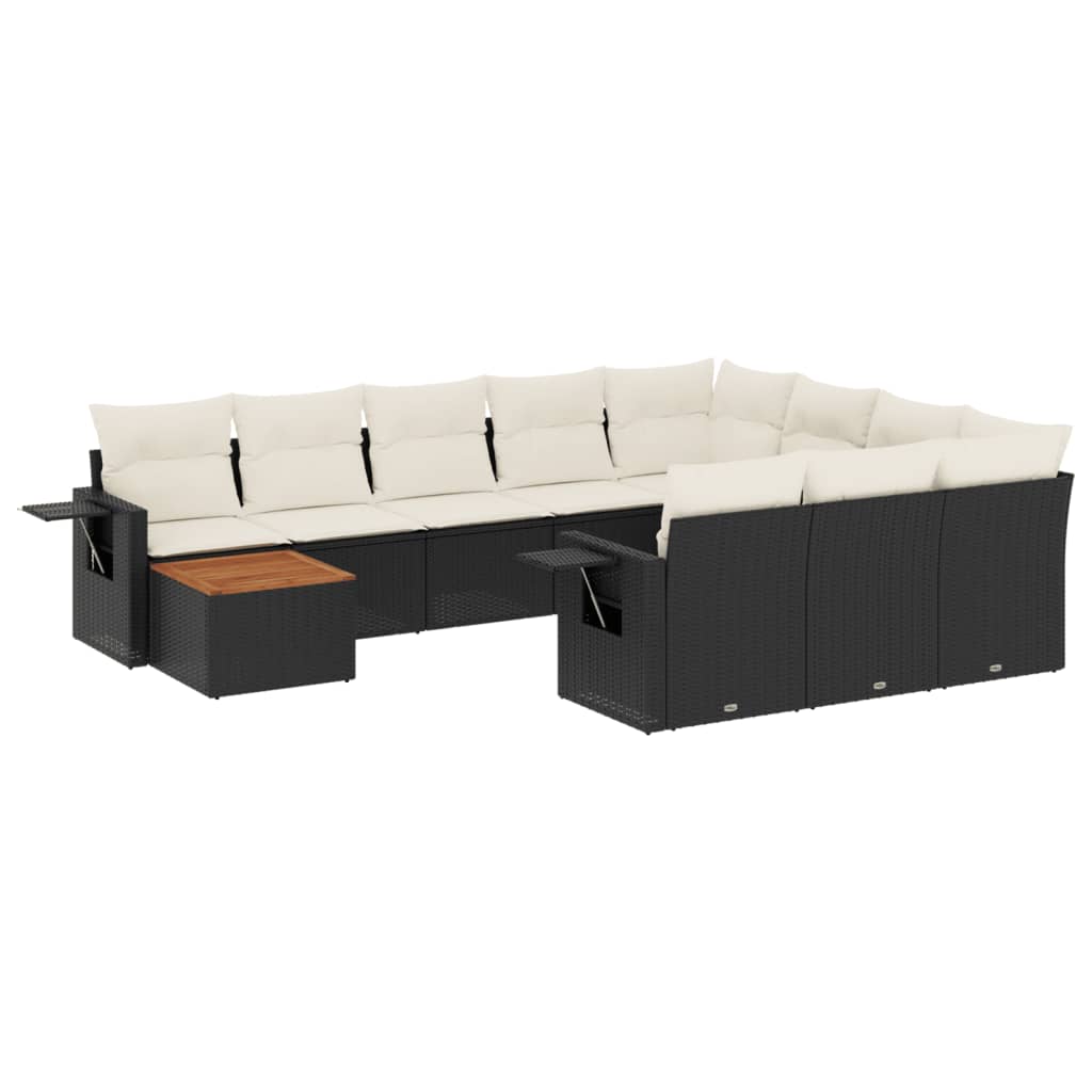 11-tlg. Garten-Sofagarnitur mit Kissen Schwarz Poly Rattan