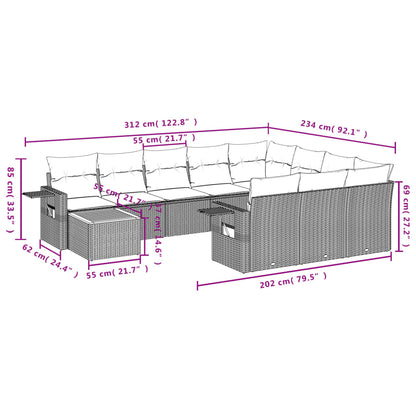 11-tlg. Garten-Sofagarnitur mit Kissen Beige Poly Rattan