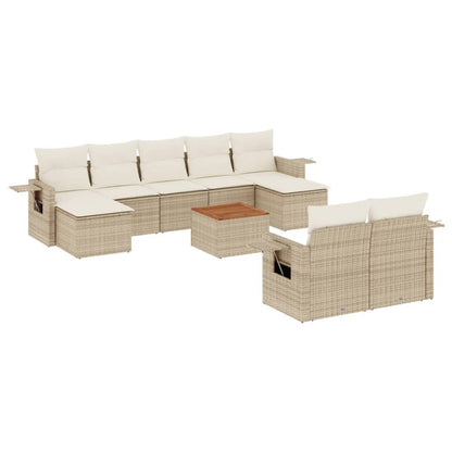 10-tlg. Garten-Sofagarnitur mit Kissen Beige Poly Rattan