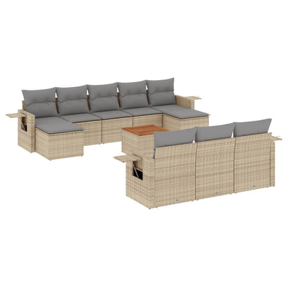 11-tlg. Garten-Sofagarnitur mit Kissen Beige Poly Rattan