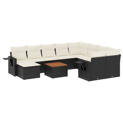 11-tlg. Garten-Sofagarnitur mit Kissen Schwarz Poly Rattan