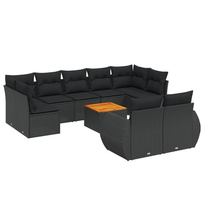 10-tlg. Garten-Sofagarnitur mit Kissen Schwarz Poly Rattan