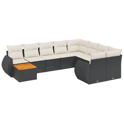 10-tlg. Garten-Sofagarnitur mit Kissen Schwarz Poly Rattan