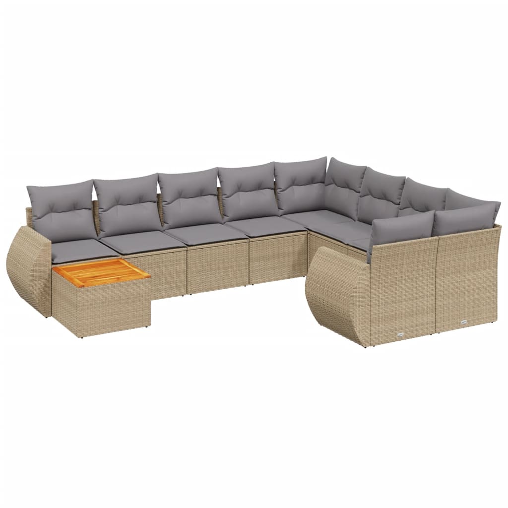 10-tlg. Garten-Sofagarnitur mit Kissen Beige Poly Rattan