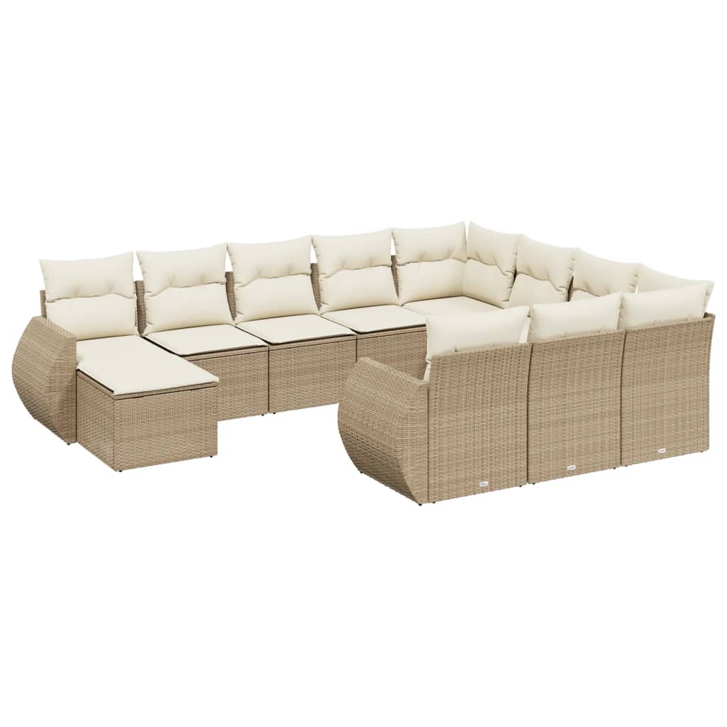 11-tlg. Garten-Sofagarnitur mit Kissen Beige Poly Rattan