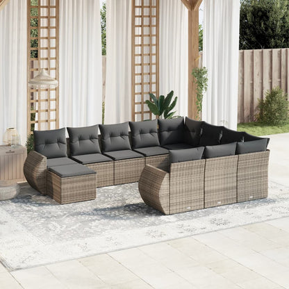 11-tlg. Garten-Sofagarnitur mit Kissen Grau Poly Rattan