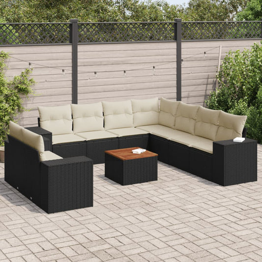 10-tlg. Garten-Sofagarnitur mit Kissen Schwarz Poly Rattan