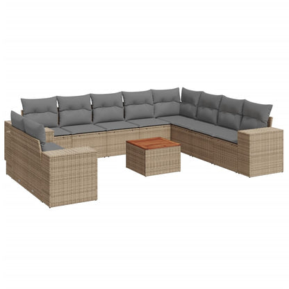 11-tlg. Garten-Sofagarnitur mit Kissen Beige Poly Rattan