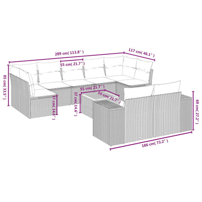 10-tlg. Garten-Sofagarnitur mit Kissen Schwarz Poly Rattan