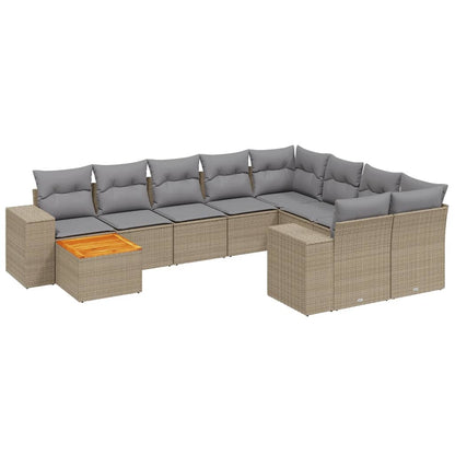 11-tlg. Garten-Sofagarnitur mit Kissen Beige Poly Rattan