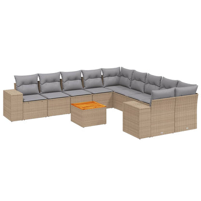 11-tlg. Garten-Sofagarnitur mit Kissen Beige Poly Rattan