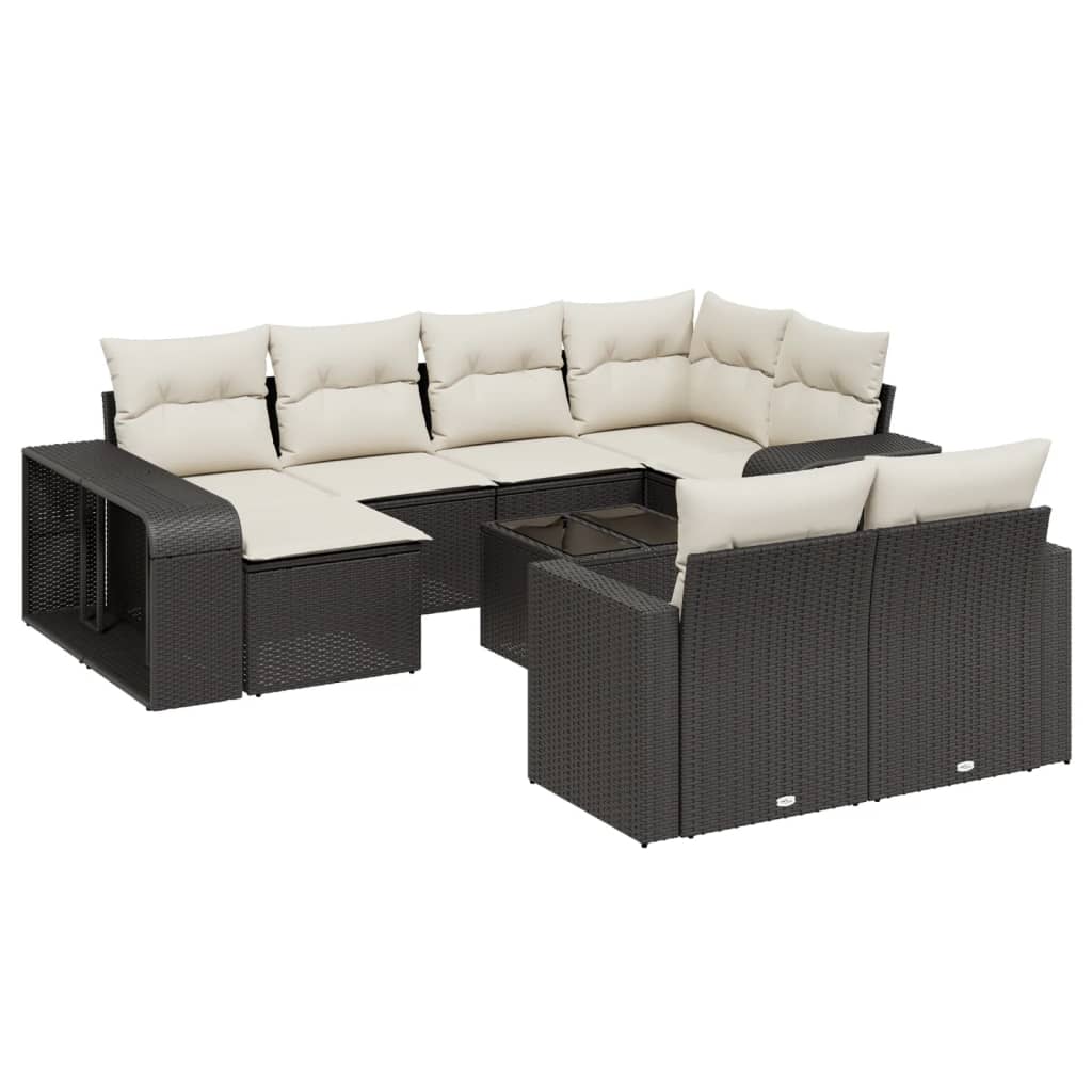 11-tlg. Garten-Sofagarnitur mit Kissen Schwarz Poly Rattan