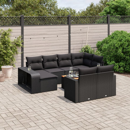 11-tlg. Garten-Sofagarnitur mit Kissen Schwarz Poly Rattan