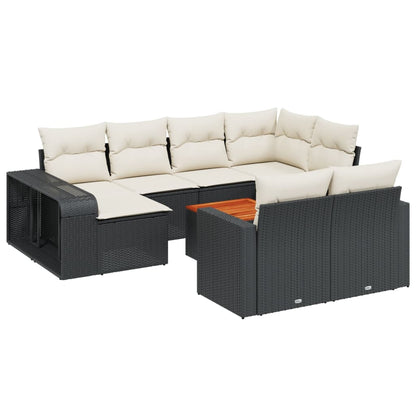 11-tlg. Garten-Sofagarnitur mit Kissen Schwarz Poly Rattan