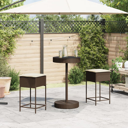 3-tlg. Gartenbar-Set mit Kissen Braun Poly Rattan