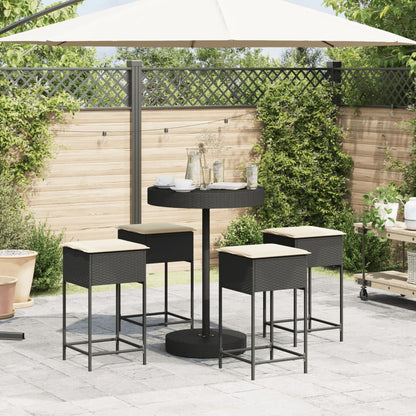 5-tlg. Gartenbar-Set mit Kissen Schwarz Poly Rattan