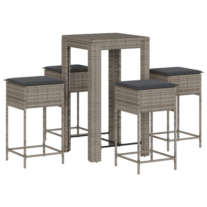 5-tlg. Gartenbar-Set mit Kissen Grau Poly Rattan