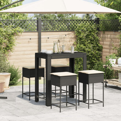 5-tlg. Gartenbar-Set mit Kissen Schwarz Poly Rattan