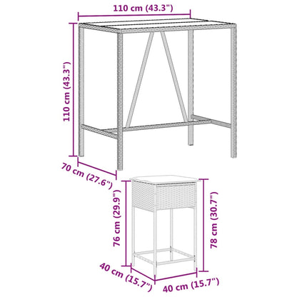 5-tlg. Gartenbar-Set mit Kissen Braun Poly Rattan