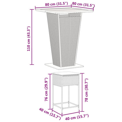 3-tlg. Gartenbar-Set mit Kissen Grau Poly Rattan