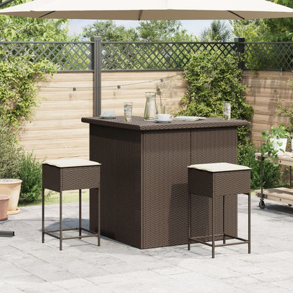 3-tlg. Gartenbar-Set mit Kissen Braun Poly Rattan