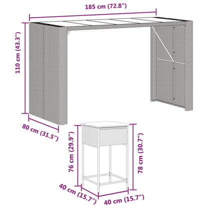 9-tlg. Gartenbar-Set mit Kissen Braun Poly Rattan