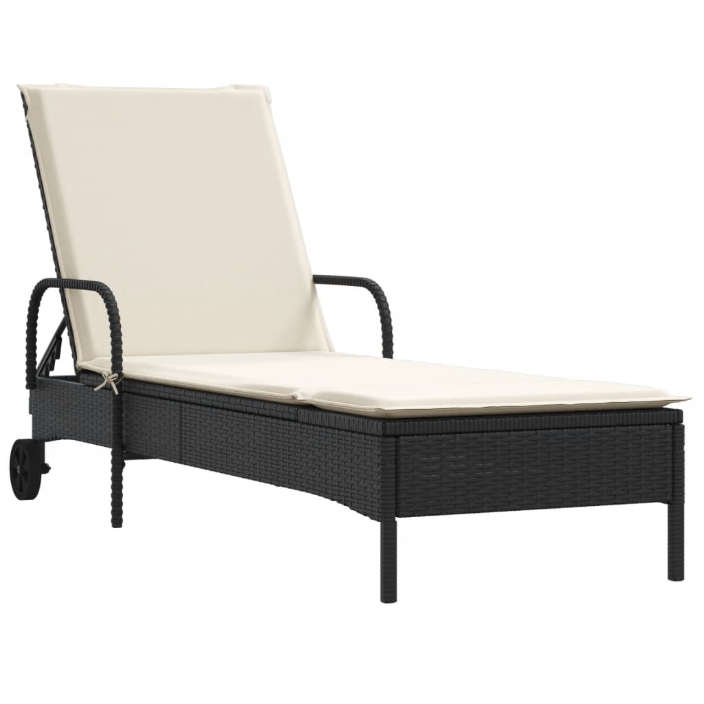 Sonnenliegen mit Auflagen 2 Stk. Schwarz Poly Rattan