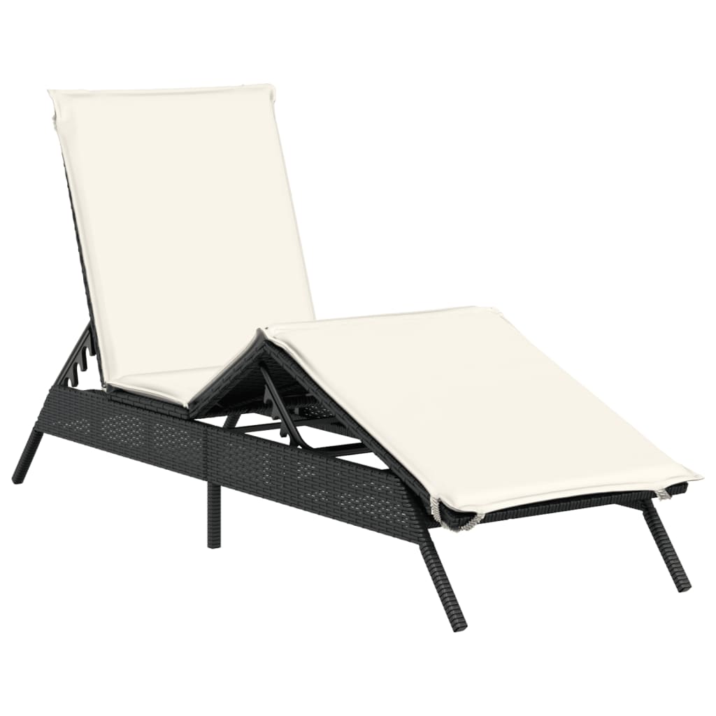 Sonnenliegen mit Auflagen 2 Stk. Schwarz Poly Rattan