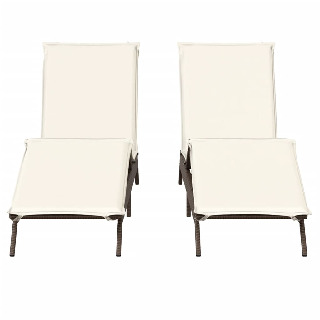 Sonnenliegen mit Auflagen 2 Stk. Braun Poly Rattan