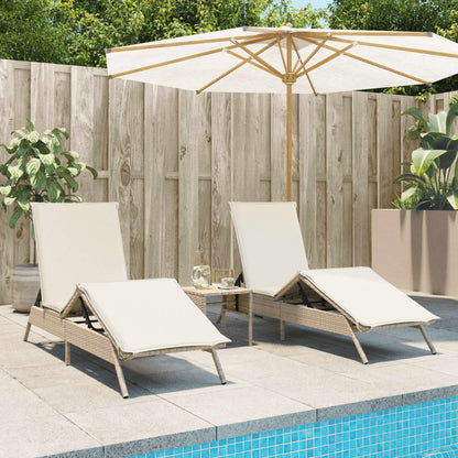 Sonnenliegen mit Auflagen 2 Stk. Beige Poly Rattan