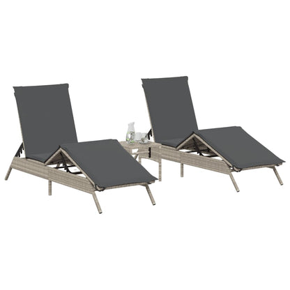 Sonnenliegen mit Auflagen 2 Stk. Hellgrau Poly Rattan