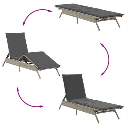 Sonnenliegen mit Auflagen 2 Stk. Hellgrau Poly Rattan