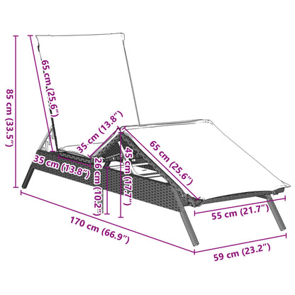 Sonnenliegen mit Auflagen 2 Stk. Hellgrau Poly Rattan